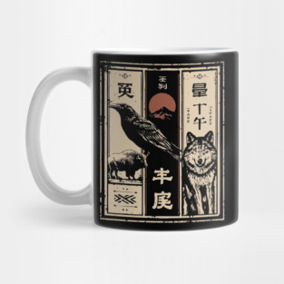 North American Wildlife Triptych - Japanese-Style Nature Art Mug