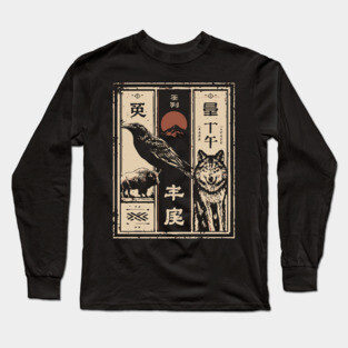 North American Wildlife Triptych - Japanese-Style Nature Art Long Sleeve T-Shirt