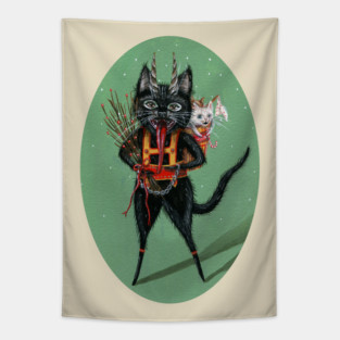 Krampus Black Cat Tapestry