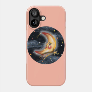 Crescent Moon Man with Shooting Stars Phone Case
