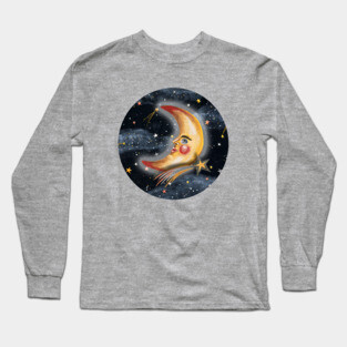 Crescent Moon Man with Shooting Stars Long Sleeve T-Shirt