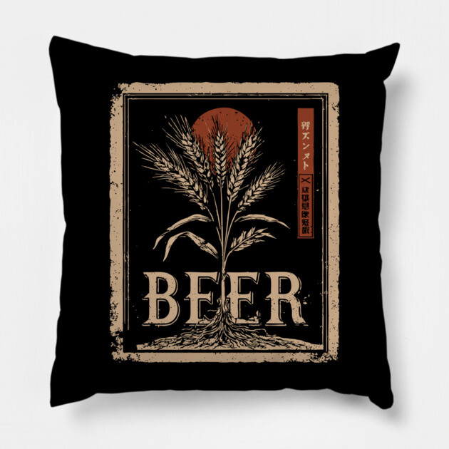 Barley Beer Vintage Brewing Poster Design Pillow by TuncGK