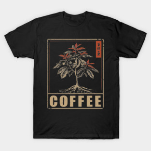 Coffee Plant Botanical Poster with Vintage Style T-Shirt