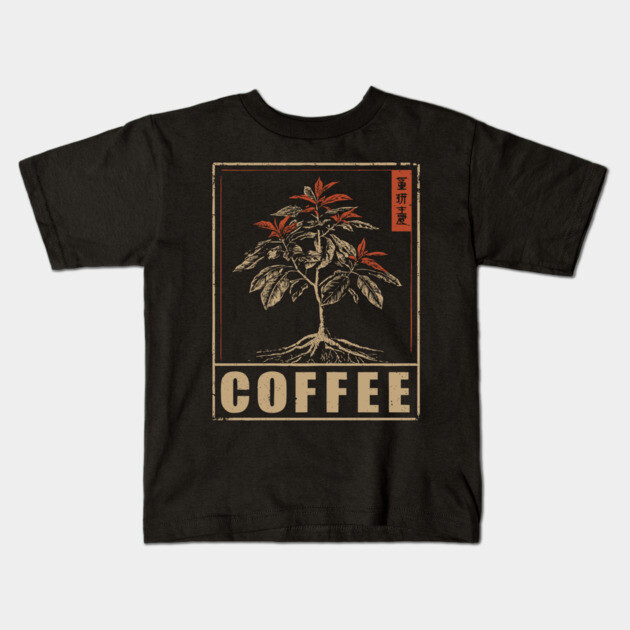 Coffee Plant Botanical Poster with Vintage Style Kids T-Shirt by TuncGK