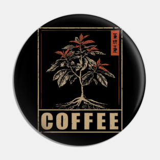 Coffee Plant Botanical Poster with Vintage Style Pin