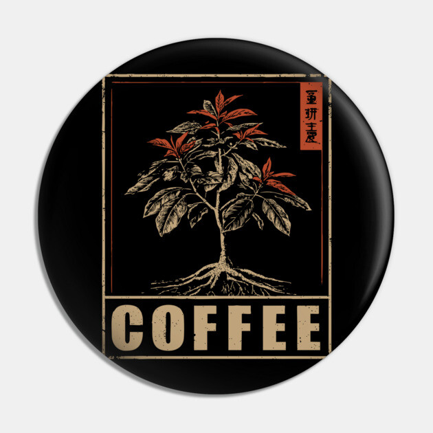 Coffee Plant Botanical Poster with Vintage Style Pin by TuncGK