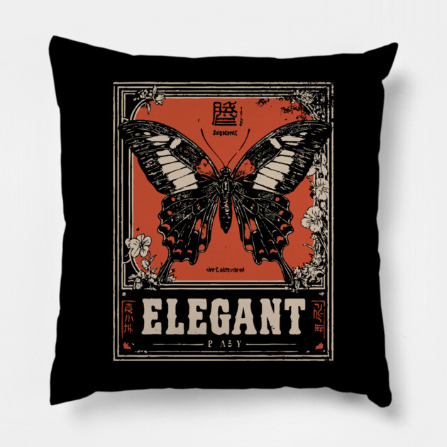 Elegant Butterfly Retro Insect Poster Artwork Pillow by TuncGK