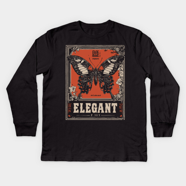 Elegant Butterfly Retro Insect Poster Artwork Kids Long Sleeve T-Shirt by TuncGK