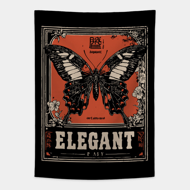 Elegant Butterfly Retro Insect Poster Artwork Tapestry by TuncGK