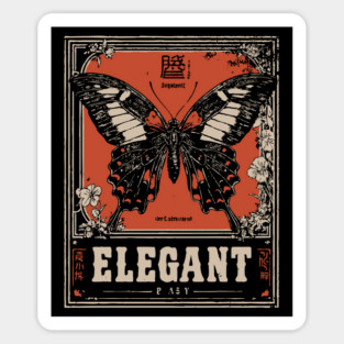 Elegant Butterfly Retro Insect Poster Artwork Sticker