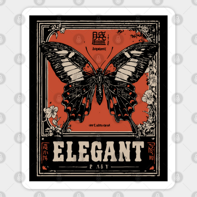 Elegant Butterfly Retro Insect Poster Artwork Sticker by TuncGK