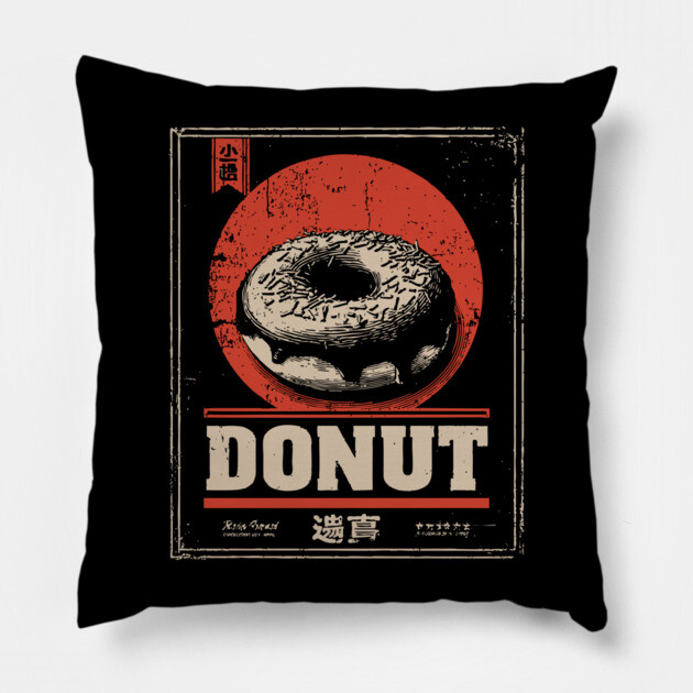 Vintage Donut Poster with Bold Retro Aesthetic Pillow by TuncGK