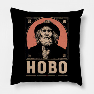 Wandering Hobo Portrait in Gritty Vintage Poster Style Pillow