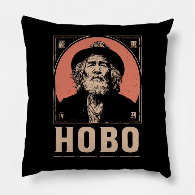 Wandering Hobo Portrait in Gritty Vintage Poster Style Pillow by TuncGK