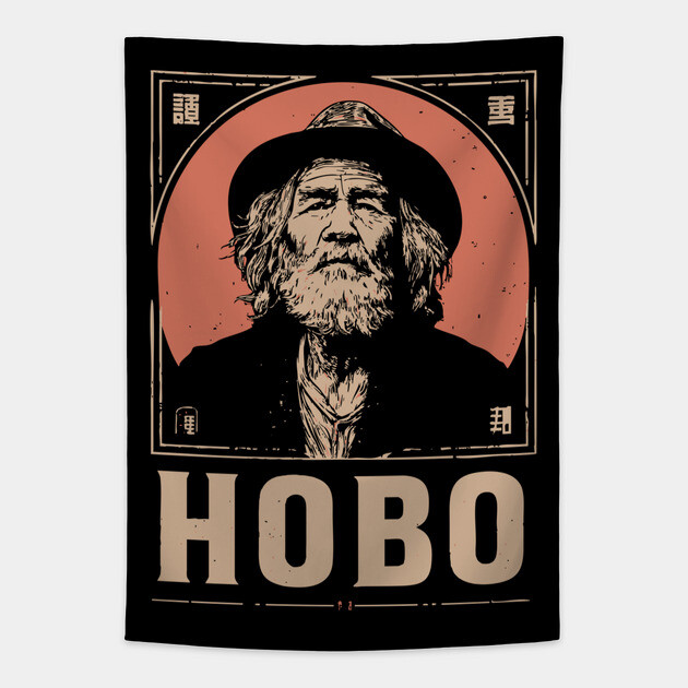 Wandering Hobo Portrait in Gritty Vintage Poster Style Tapestry by TuncGK