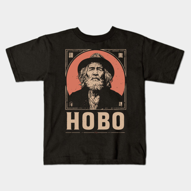 Wandering Hobo Portrait in Gritty Vintage Poster Style Kids T-Shirt by TuncGK