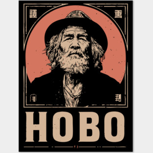 Wandering Hobo Portrait in Gritty Vintage Poster Style Posters and Art