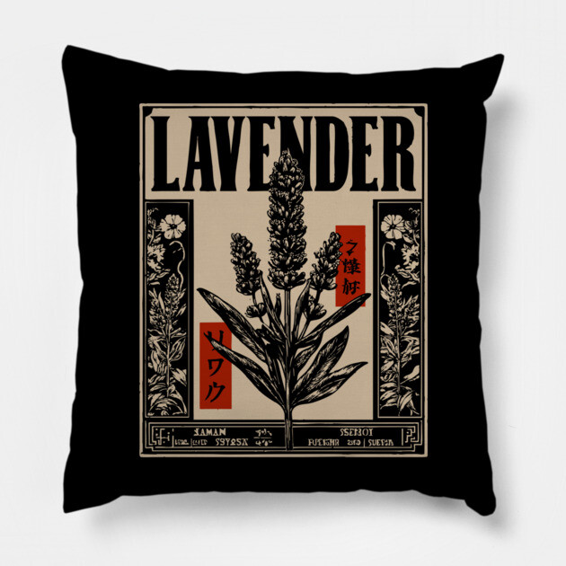 Lavender Plant Botanical Illustration in Vintage Apothecary Style Pillow by TuncGK