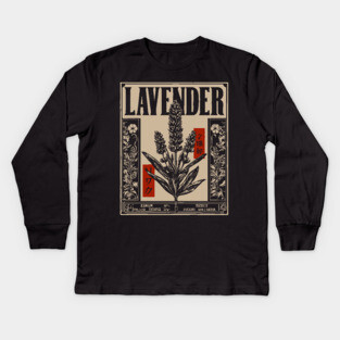 Lavender Plant Botanical Illustration in Vintage Apothecary Style Kids Long Sleeve T-Shirt