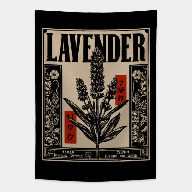 Lavender Plant Botanical Illustration in Vintage Apothecary Style Tapestry by TuncGK