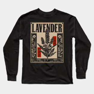 Lavender Plant Botanical Illustration in Vintage Apothecary Style Long Sleeve T-Shirt