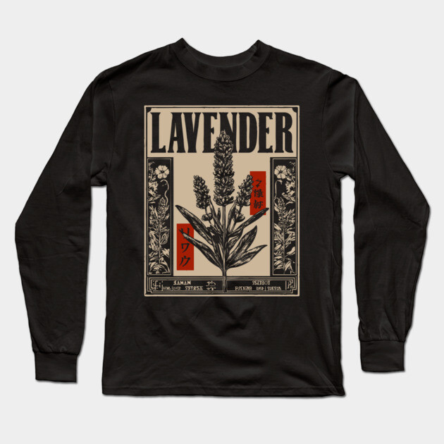 Lavender Plant Botanical Illustration in Vintage Apothecary Style Long Sleeve T-Shirt by TuncGK