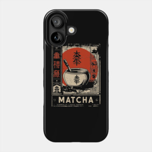 Matcha Tea Bowl Design in Retro Japanese Poster Style Phone Case