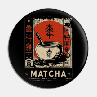 Matcha Tea Bowl Design in Retro Japanese Poster Style Pin