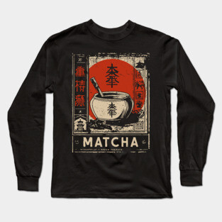 Matcha Tea Bowl Design in Retro Japanese Poster Style Long Sleeve T-Shirt