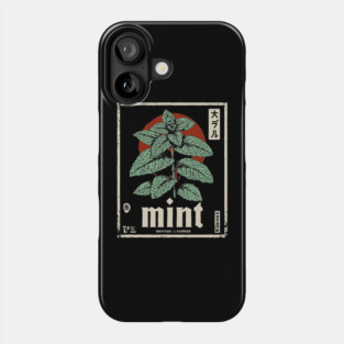 Mint Plant Vintage Botanical Illustration in Herbal Poster Style Phone Case
