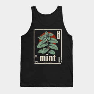 Mint Plant Vintage Botanical Illustration in Herbal Poster Style Tank Top