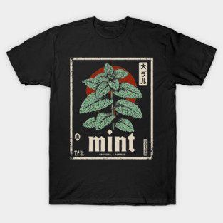 Mint Plant Vintage Botanical Illustration in Herbal Poster Style T-Shirt