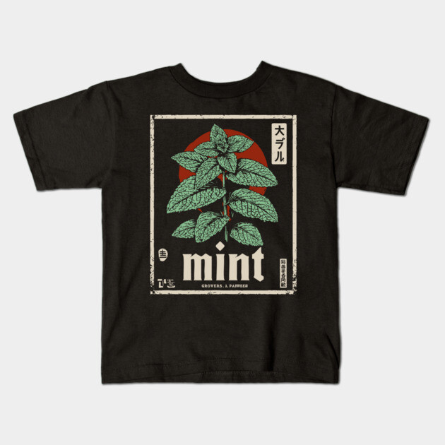 Mint Plant Vintage Botanical Illustration in Herbal Poster Style Kids T-Shirt by TuncGK