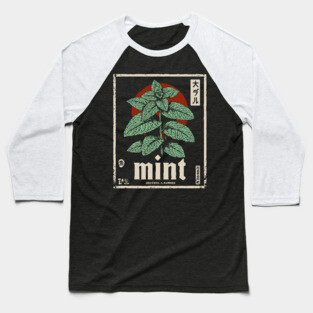 Mint Plant Vintage Botanical Illustration in Herbal Poster Style Baseball T-Shirt