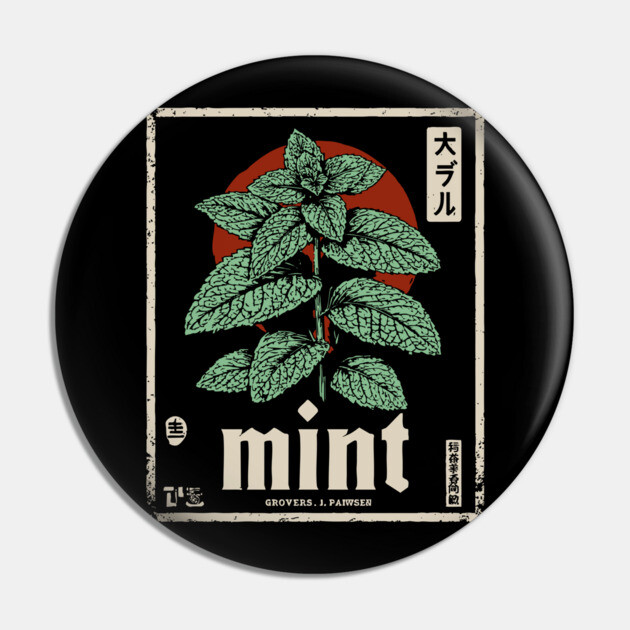 Mint Plant Vintage Botanical Illustration in Herbal Poster Style Pin by TuncGK