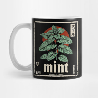 Mint Plant Vintage Botanical Illustration in Herbal Poster Style Mug