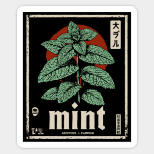 Mint Plant Vintage Botanical Illustration in Herbal Poster Style Sticker