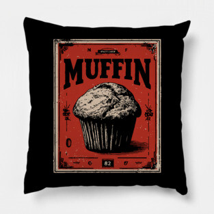Muffin Poster Design with Bold Vintage Bakery Aesthetic Pillow
