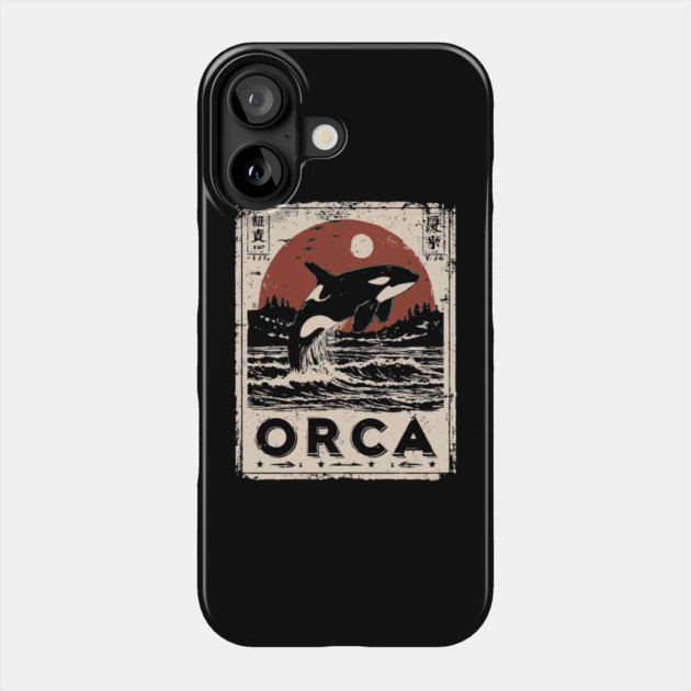 Orca Whale Vintage Ocean Poster with Japanese-Inspired Style Phone Case by TuncGK