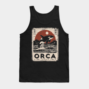 Orca Whale Vintage Ocean Poster with Japanese-Inspired Style Tank Top