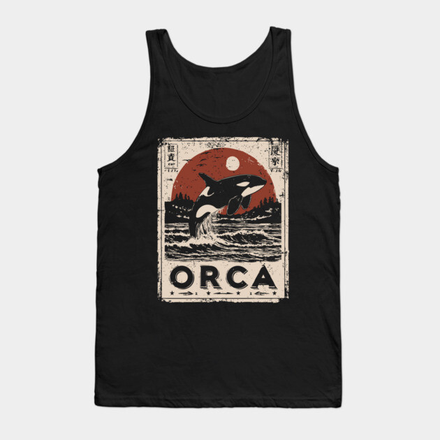 Orca Whale Vintage Ocean Poster with Japanese-Inspired Style Tank Top by TuncGK