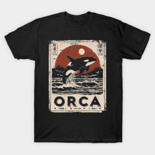 Orca Whale Vintage Ocean Poster with Japanese-Inspired Style T-Shirt