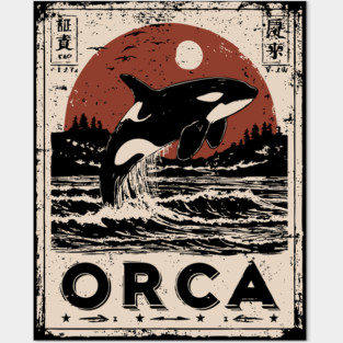 Orca Whale Vintage Ocean Poster with Japanese-Inspired Style Posters and Art