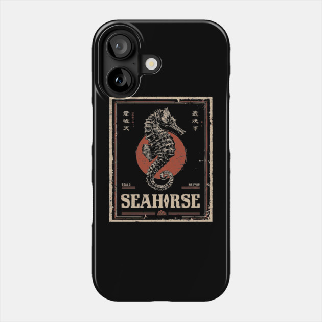 Seahorse Vintage Ocean Poster with Distressed Marine Style Phone Case by TuncGK