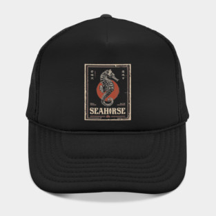 Seahorse Vintage Ocean Poster with Distressed Marine Style Hat