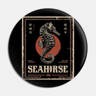 Seahorse Vintage Ocean Poster with Distressed Marine Style Pin