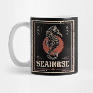 Seahorse Vintage Ocean Poster with Distressed Marine Style Mug