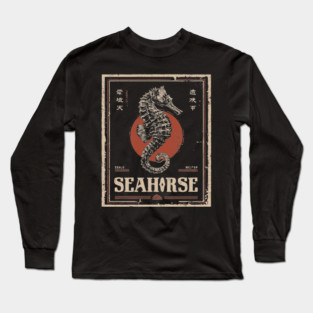 Seahorse Vintage Ocean Poster with Distressed Marine Style Long Sleeve T-Shirt