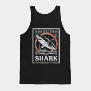 Shark Poster Art in Vintage Ocean Survival Style Tank Top