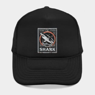 Shark Poster Art in Vintage Ocean Survival Style Hat